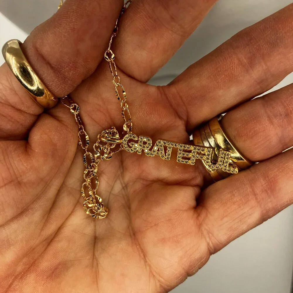 18k Real Gold Plated Figaro Chain over Brass + GRATEFUL Pendant 18 inches - Picture 10 of 10